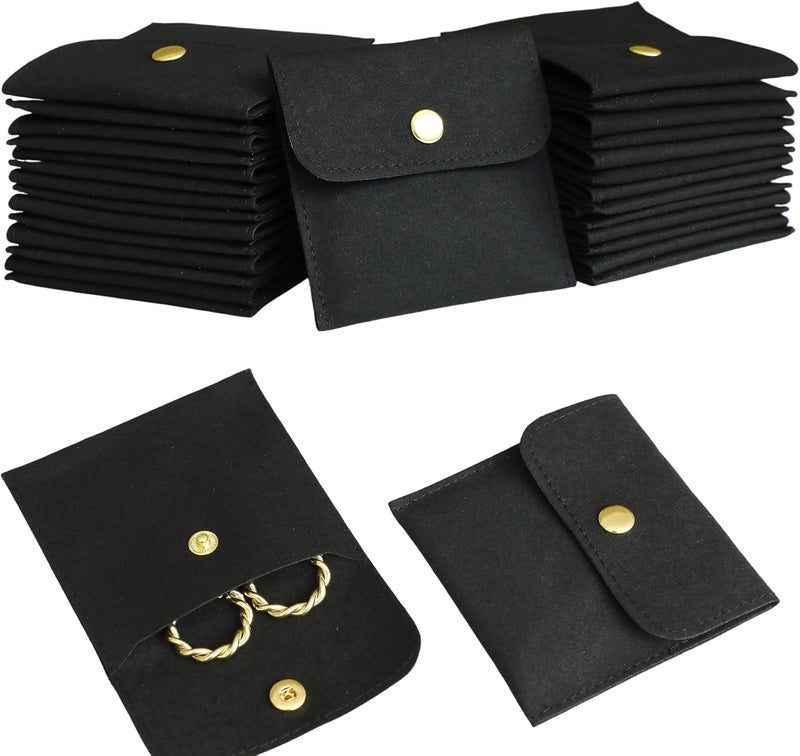 Handmade 40pcs Black Microfiber Jewelry Pouch Button Bag 8 x 8cm, Jewelry Packaging Bag Luxury Small Favor Bags Jewelry Gift Bags for Earrings Necklaces Bracelet Ring - Image 1
